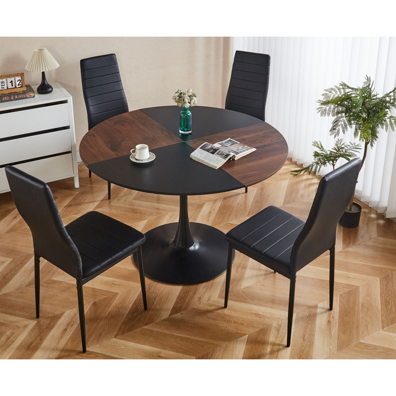 5 Pieces Dining Set, Table Metal Leg Mid-Century Dining Table For 4 – 6 People With MDF Table Top, Pedestal Dining Table, Table Leisure Coffee Table – Black