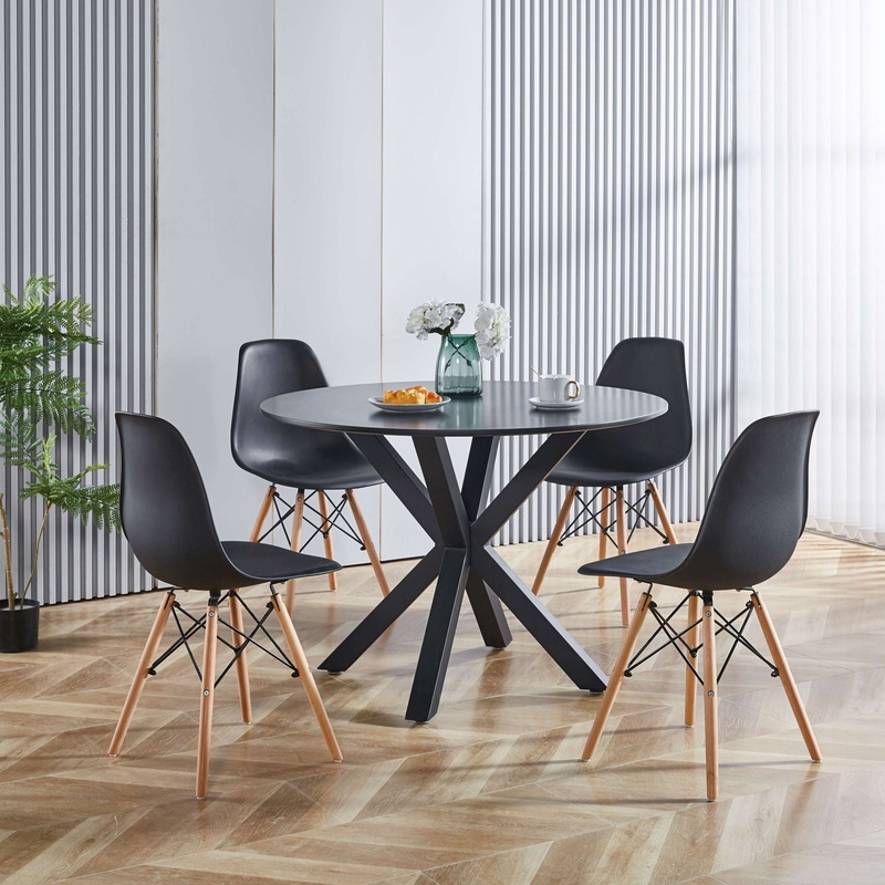 5 Pieces Dining Set, Table Metal Leg Mid-Century Dining Table For 4 – 6 People With Table Top, Pedestal Dining Table, End Table Leisure Coffee Table – Matte Black