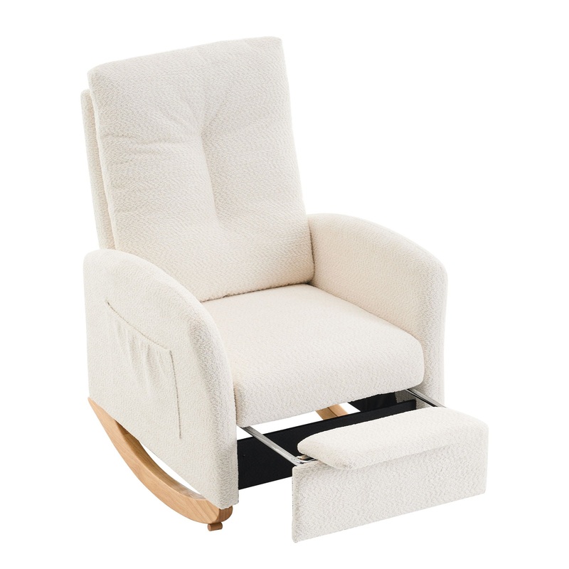 Accent Rocking Chair & Footrest High Back Rubber Wood Rocking Legs Bedroom Living Space – Beige