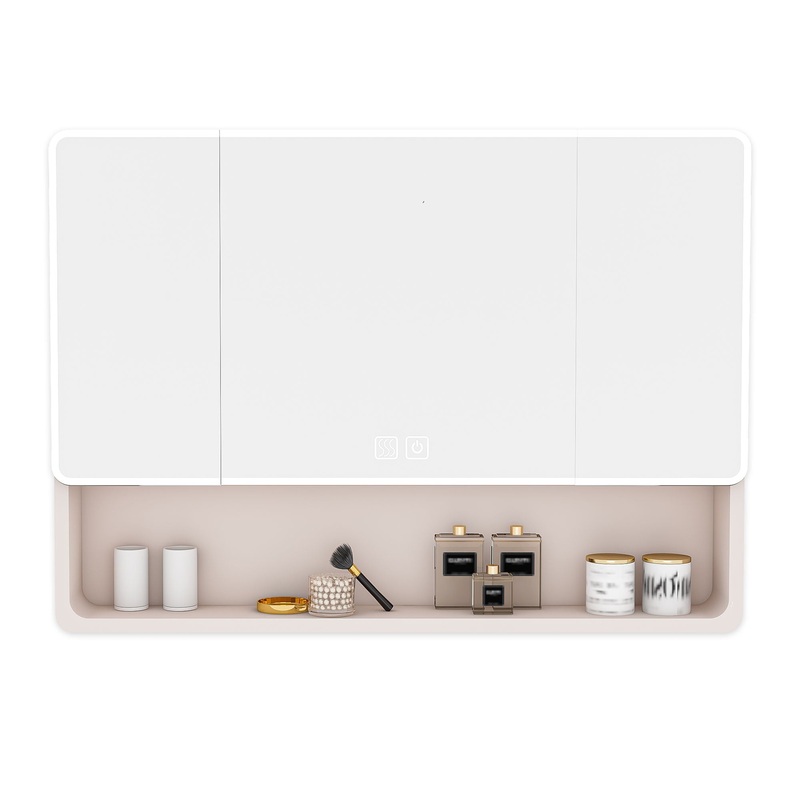 Aluminium Medicine Cabinet Mirror, With 3 Colors LED Light And Defogging Function – Khaki