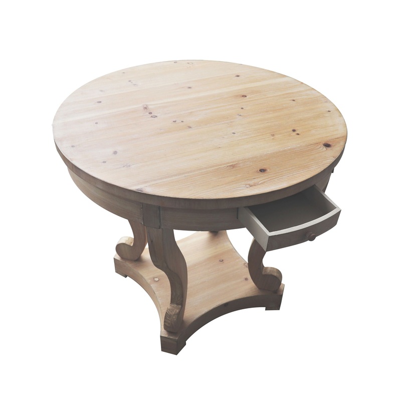 Curved Legs Farmhouse Style Small Size Round Dining Table End Table Side Table Coffee Table For Dinette, Kitchen, Dining Room Or Living Room – Natural Wood Grain Distressed