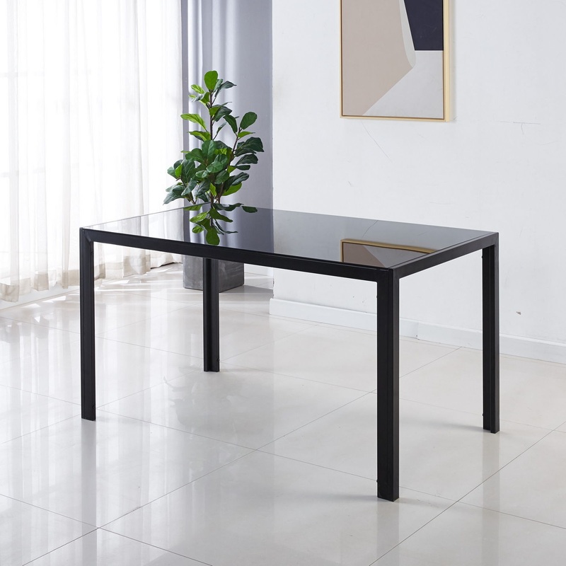 Dining Table With Metal Leg And Glass, Modern Space Saving Kitchen Table For Living Room Glass Table, Dining Table, Kitchen Table, Coffee Table – Black