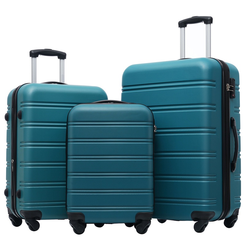 Hardshell Luggage Sets 3 Pieces Spinner Suitcase With Tsa Lock Lightweight 20 24 28 – Antique Blue Green