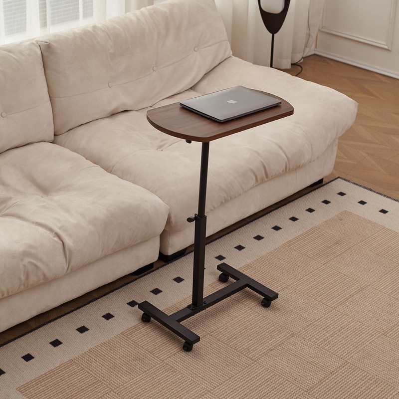 Height Adjustable Sofa Side C Shape Table, Laptop Holder End Stand Desk – Brown