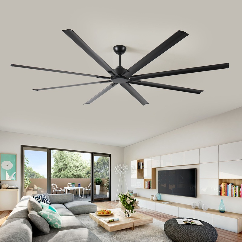 Industrial DC Motor Ceiling Fan, Large Ceiling Fan With 8 Reversible Blades, 5 Speed Remote Control, Home Or Commercial Ceiling Fans For Porch / Garage / Shop – Black