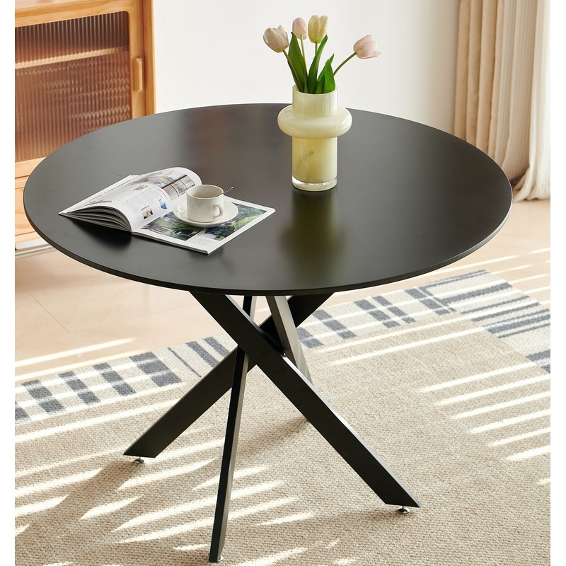 Mid-Century Dining Table For 4 – 6 People With Round MDF Table Top, Pedestal Dining Table, End Table Leisure Coffee Table, Cross Leg