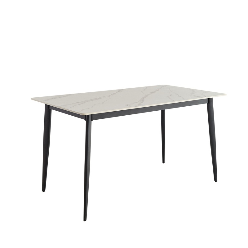 Mid Century Modern Dining Table Round White Sintered Stone Top Heavy Duty Metal Legs Waterproof Surface For Kitchen Dining Room Or Office Furniture – White / Black