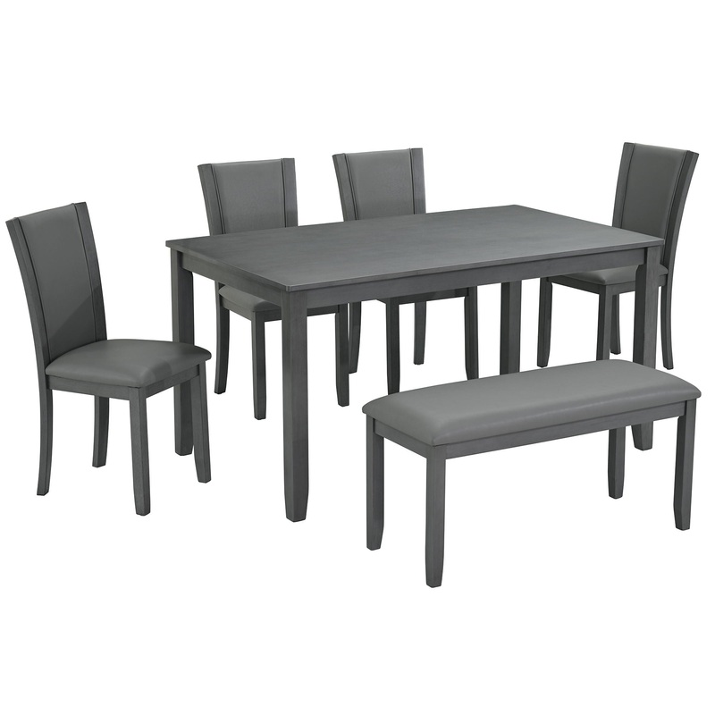 Modern 6 Piece Dining Table Set With Bench And Chairs For Dining Room Or Kitchen – Gray