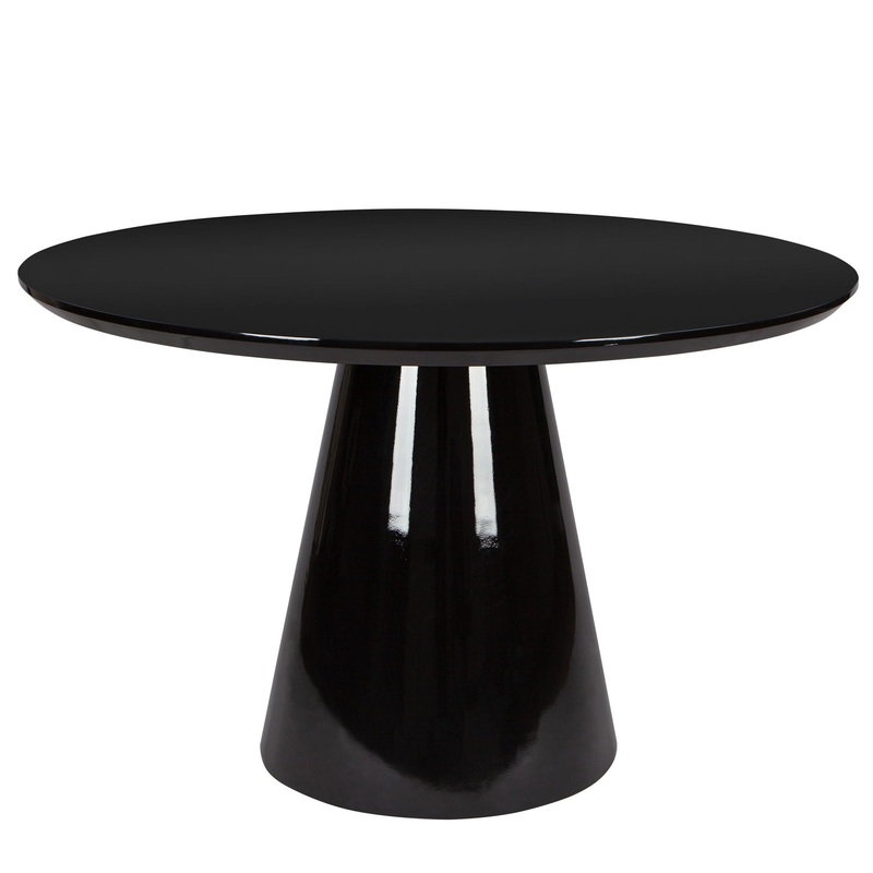 Modern High Gloss Minimalist Round Dining Table – Black