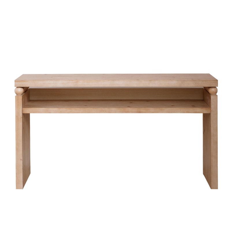 Modern Rustic Console Table, Wood Entryway Table With Shelf & Decorative Bead Detail – Natural
