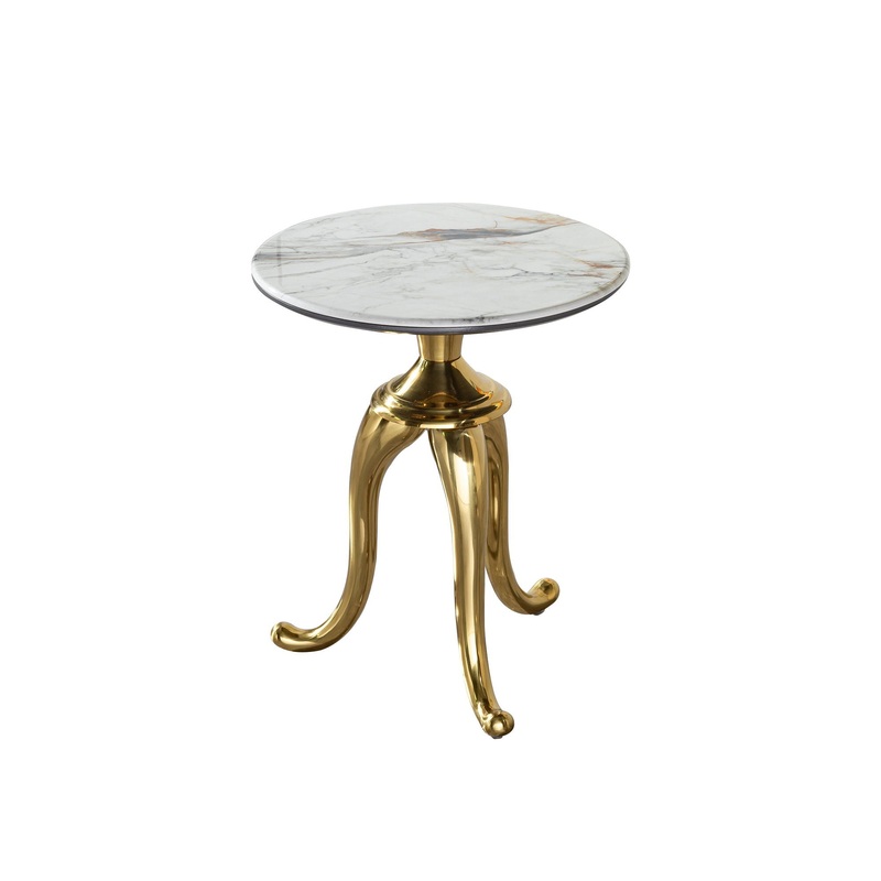 Modern Small Coffee Table With Microcrystalline Stone Top And Carbon Steel Legs – Gold