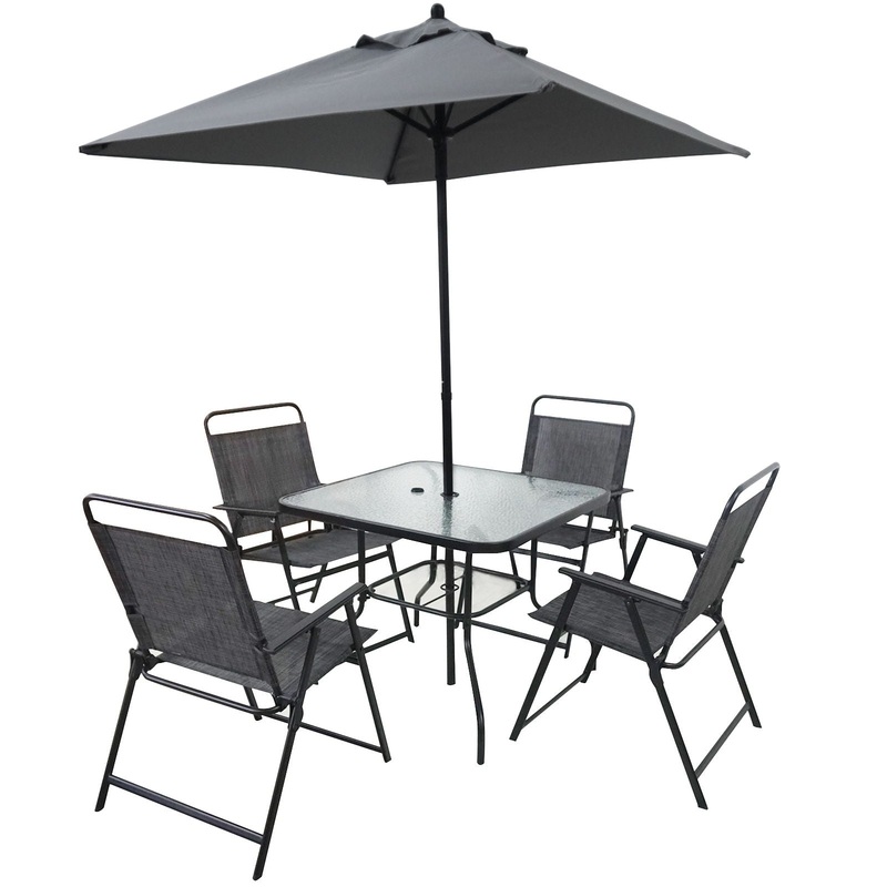 Outdoor Patio Dining Set For 4 People, Metal Patio Furniture Table And Chair Set With Umbrella – Black
