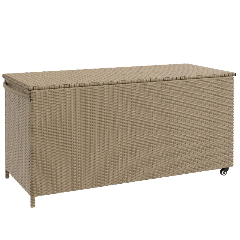 Outsunny – 83 Gallon Deck Box, Large Outdoor Storage Chest, Pe Wicker Trunk For Outside On Wheels For Garden Tools, Pool Toys & Patio Furniture Cushions – Brown