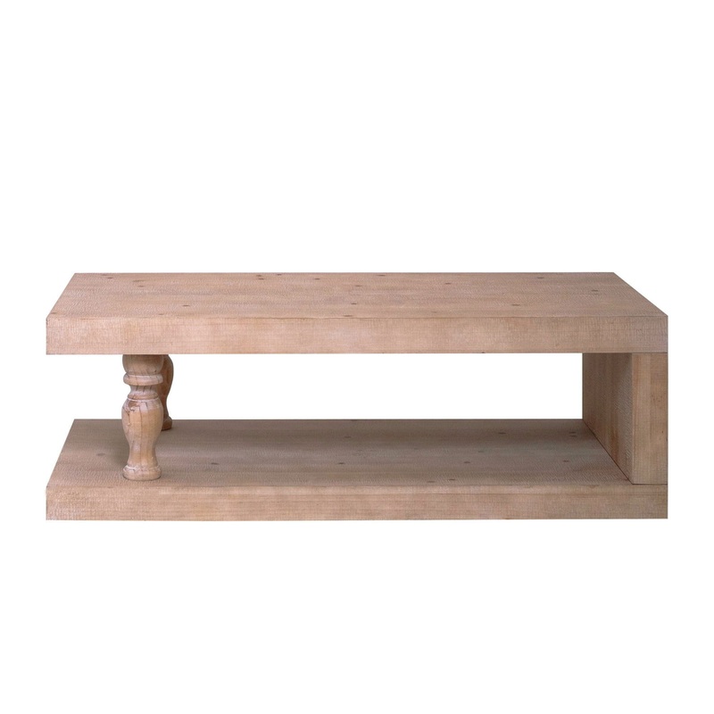 Rustic Solid Wood Coffee Table With Open Shelf, Modern Farmhouse Design – Light Natural / Natural