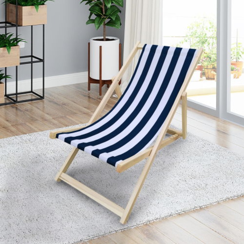 Sling Folding Chaise Lounge Chair – Stripe Blue