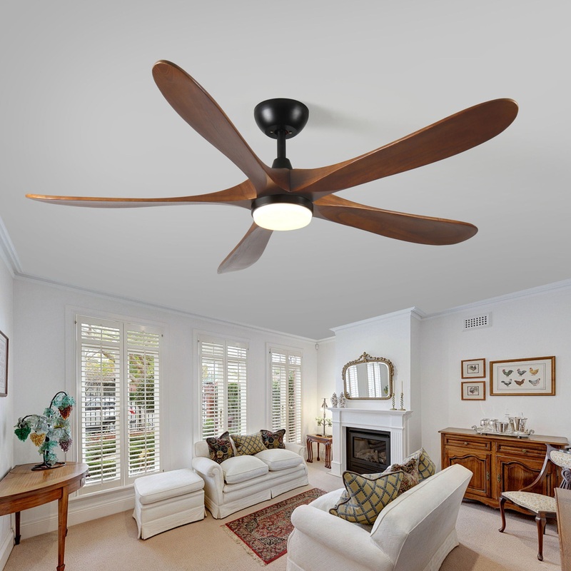 Solid Wood With Remote Control With Light (LED) Modern DC Motor Indoor / Outdoor 5 Blade Ceiling Fan For Patios, Bedrooms And Farmhouses – Antique Brown