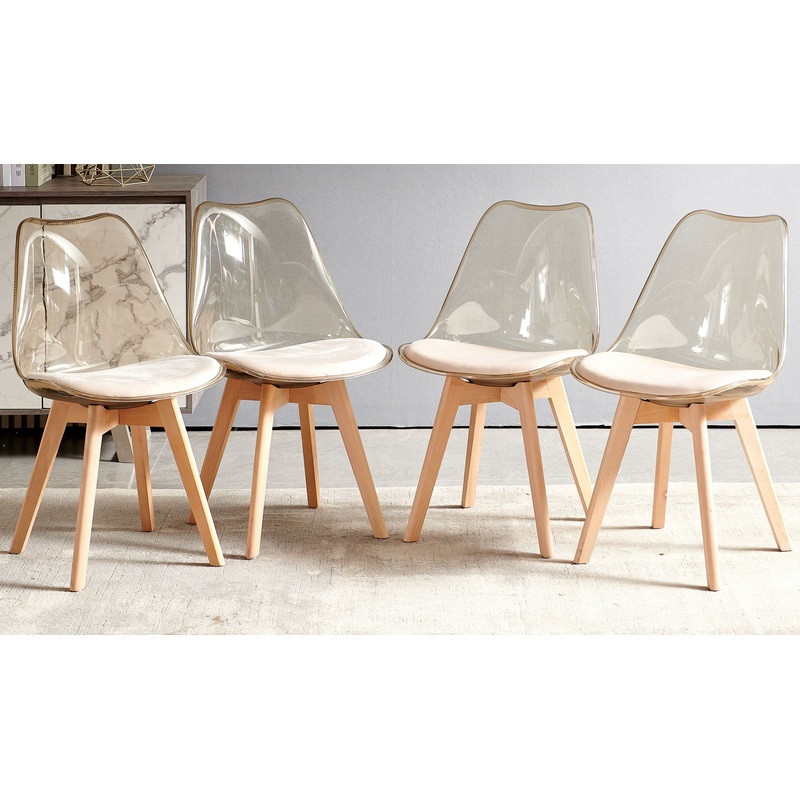Wood Leg And Transparent Back Chair, Dining Chair, Coffee Chair (Set of 4) – Yellow