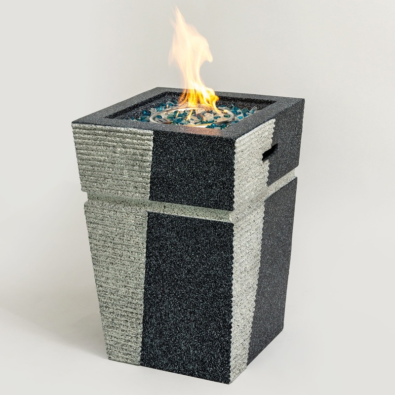 20 Propane Gas Fire Pit Table, 50000 Btu Square Concrete Fire Pit For Outside Patio Deck Garden Backyard – Light Gray Blue