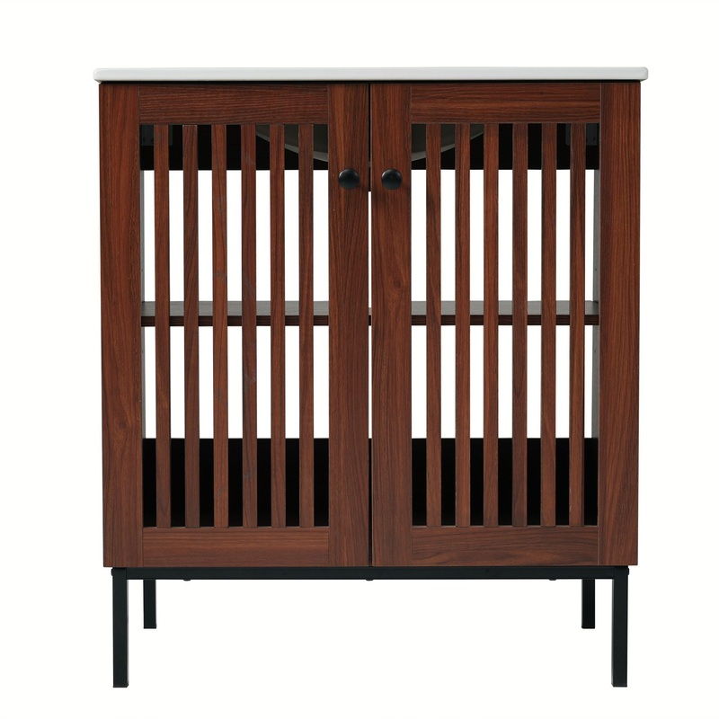 30 Vintage Bathroom Vanity With Ceramic Sink, Modern Bathroom Vanity Cabinet With 2 Soft Close Doors, Equpiied With 4 Sturdy Iron Legs – Antique Dark Brown