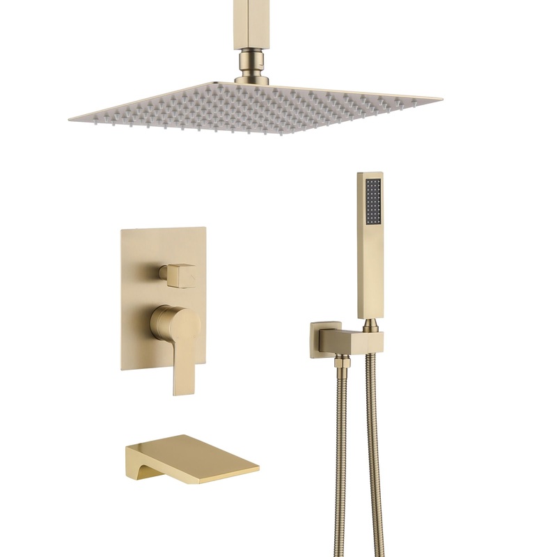 Elegant Shower System High Pressure Rainfall Shower Head With Handheld Spray Stainless Steel – Brushed Gold
