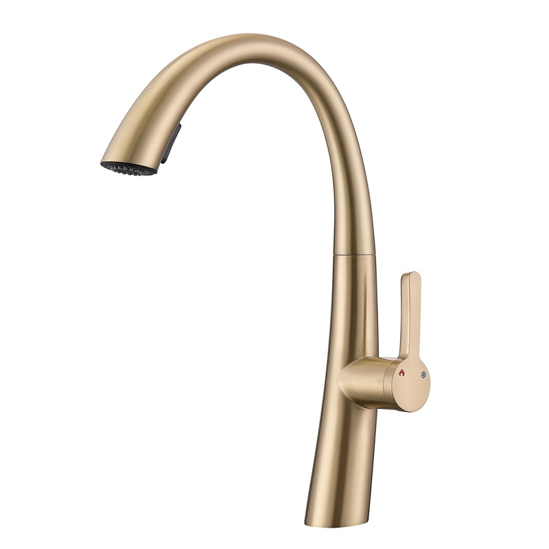Elegant Single Handle Stainless Steel Pull Out Kitchen Faucet With High Arch Spout – Brushed Gold