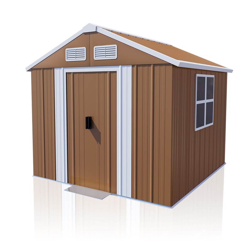 Heavy Duty Metal Storage Shed With Windows, Lockable Door & Ventilation Weatherproof Outdoor Garden Shed Iron – Brown