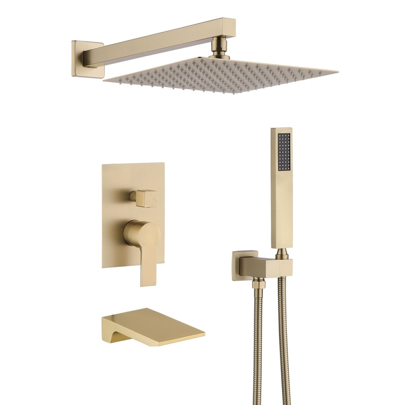 Luxury Bathroom Shower System With 12 Rain Shower Head Handheld Mixer – Brushed Gold