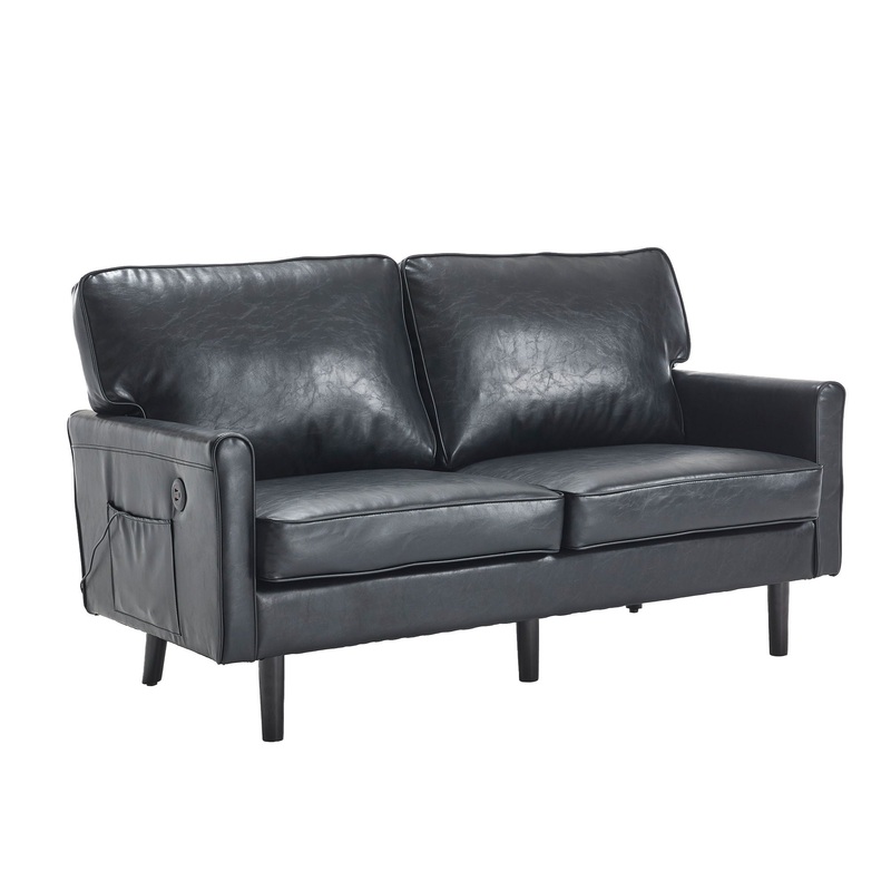 Mid Century Modern Loveseat Sofa With USB Ports, Removable Pillow Cover
