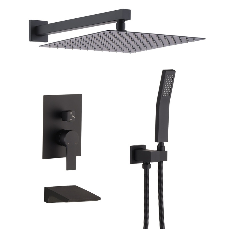 Modern Black Shower Faucet Set Rainfall System With 10 Shower Head And Handheld Combo Stainless Steel – Matte Black