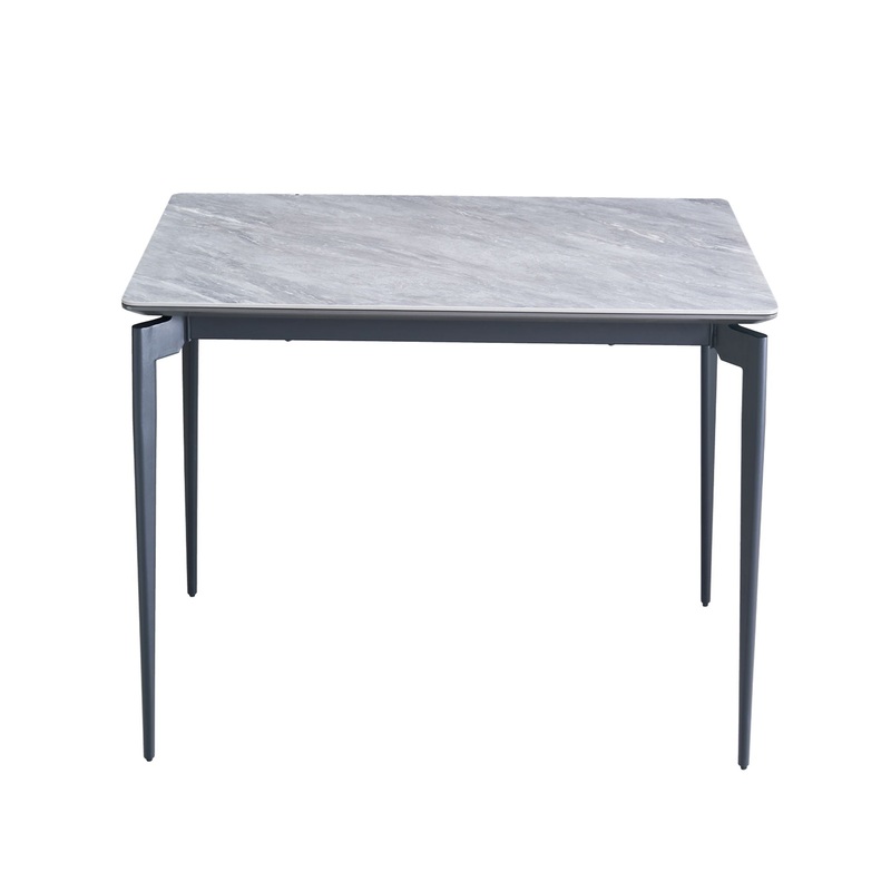 Modern Sintered Stone Dining Table Glossy Rock Surface Family Dining Table For 8 People With Sturdy Metal Legs Contemporary Kitchen Restaurant Furniture – Black / Gray