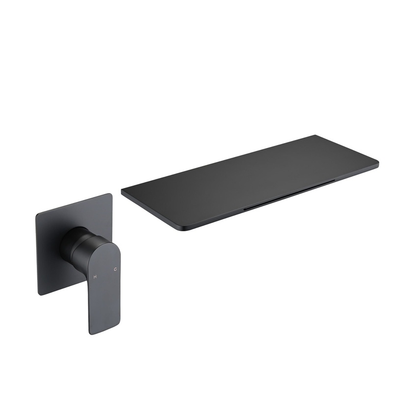 Modern Stainless Steel Waterfall Bathroom Sink Faucet With Single Handle Wall Mount – Matte Black