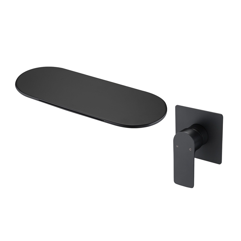 Modern Wall Mount Bathtub Faucet With Single Handle And Waterfall Spout – Matte Black