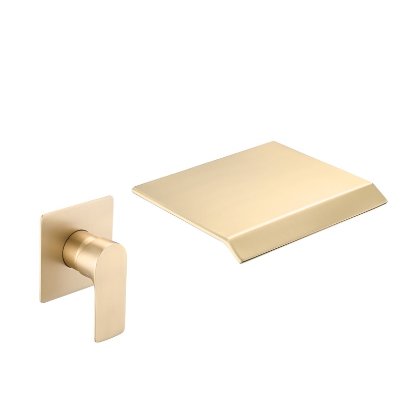 Modern Wall Mount Bathtub Faucet With Waterfall Spout And Single Handle Control – Brushed Gold