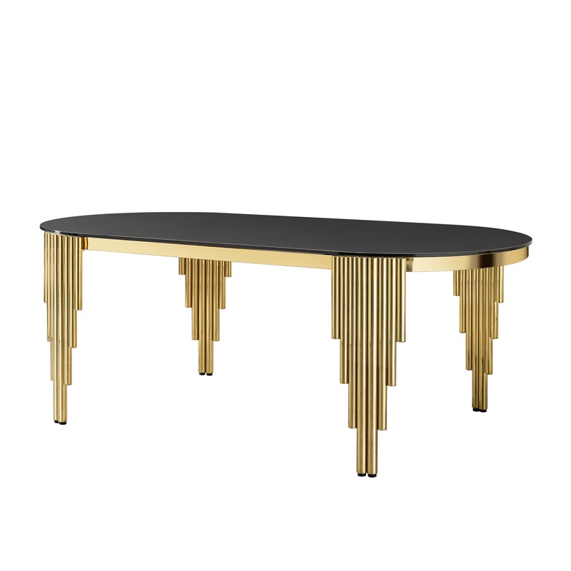 Oval Dining Table With Glass Top And Stainless Steel Base