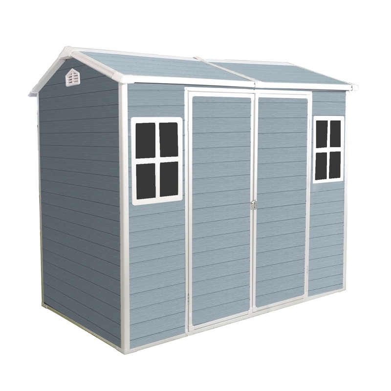 Resin Outdoor Storage Shed With Two – Window And Double – Door, Plastic Shed With Floor For Gargen, Patio, Yard, Lawn