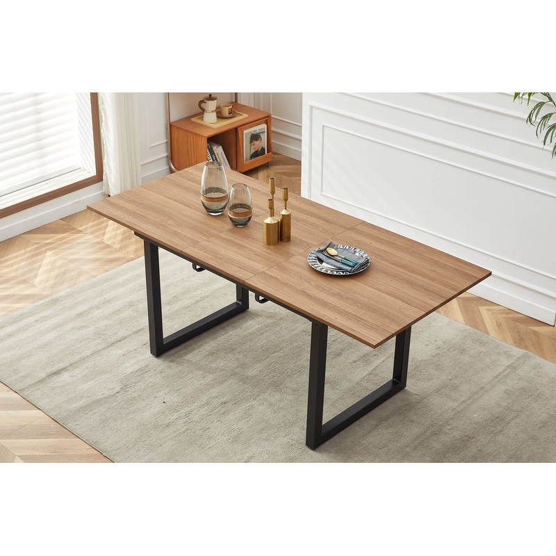 Square Extendable Dining Table With Metal Leg, Modern Space Saving Kitchen Table For Living Room