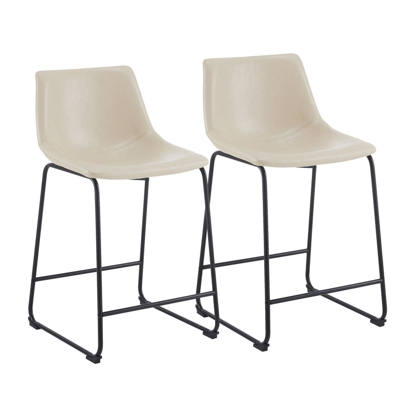 Vintage Style Armless Industrial Counter Stool With Metal Legs And Footrest For Kitchen Island, Cafe, Pub, Bar Counter (Set of 2) – Cream / Black