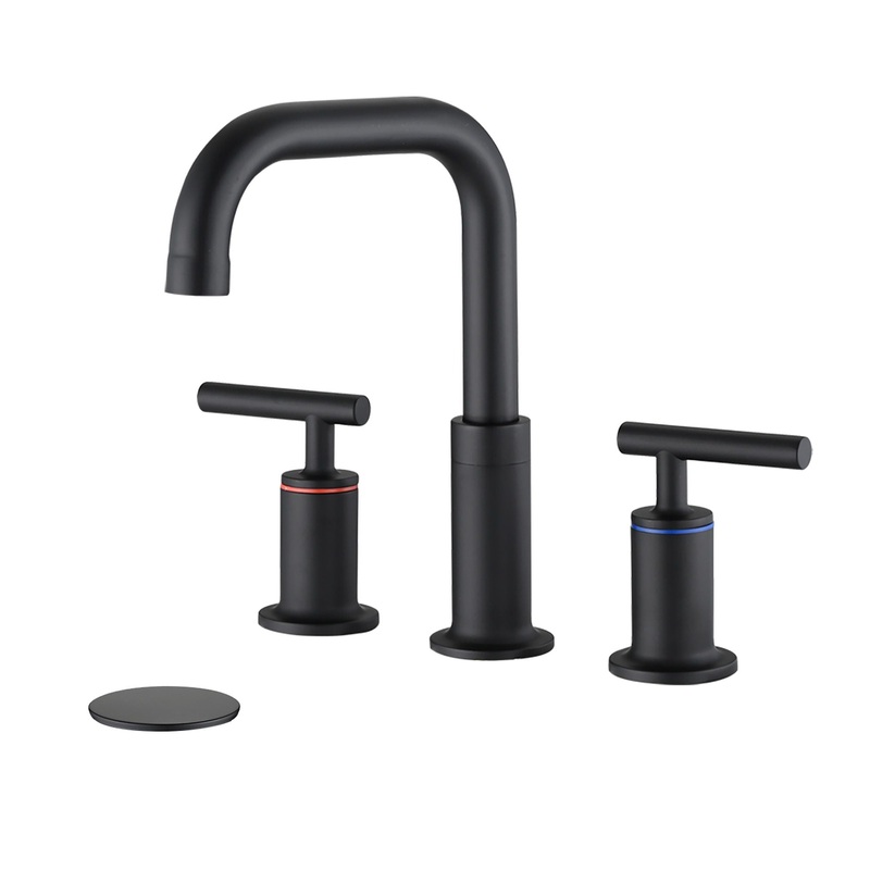 Widespread Bathroom Sink Faucet With Pop Up Drain And Brass Construction – Matte Black