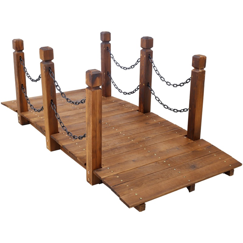 Wooden Arc Footbridge With Chain Railings For Backyard Creek Stained 5 Ft – Brown