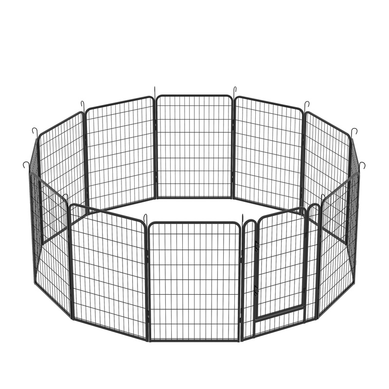 81.1 12 Panels Heavy Duty Metal Playpen With Door, Dog Fence Pet Exercise Pen For Outdoor – Black
