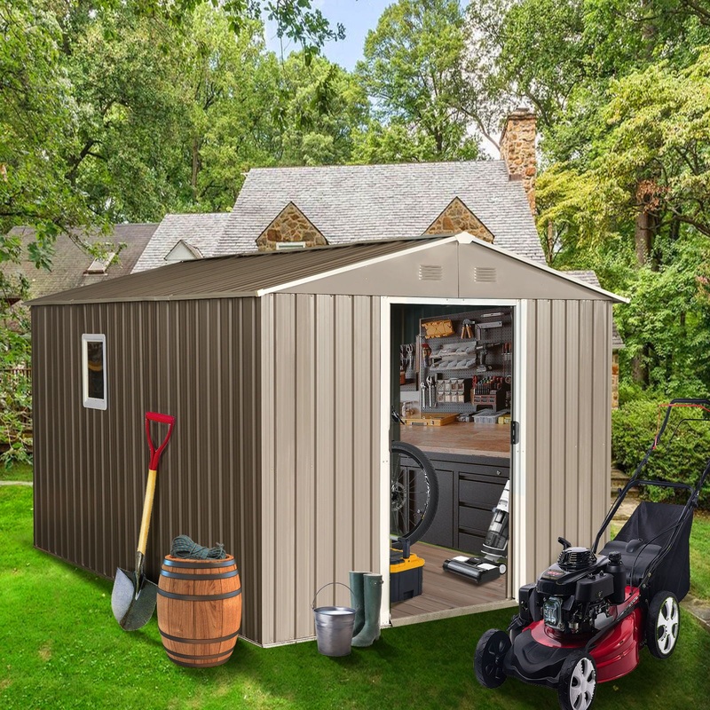 8Ft x 10Ft Outdoor Metal Storage Shed With Metal Floor Base, With Window – Gray