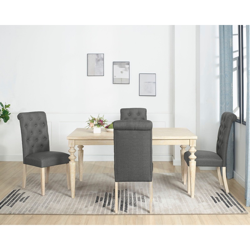 Amonia – 5 Piece Dining Set, Turned-Leg Dining Table With 4 Tufted Chairs – Beige Brown