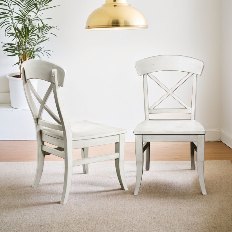 Harola – Cross-Back Dining Side Chairs In (Set of 2) – Smoky White