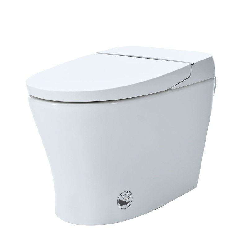 Heated Seat Smart Toilet Without Bidet, Upmarket Compact Dual Flush Toilet 1 / 1.28 Gpf, Tank Less Toilet With Adjustable Temp Heated Seat, Foot Sensor Flush – White Night Light, Knob Control, Power Out