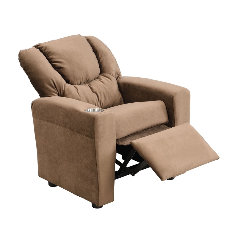 Kids Recliner Chair, Kids Upholstered Couch With Two Cup Holder, Footrest, Backrest, Toddlers Recliner With Headrest And Footrest – Black