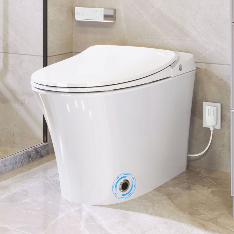 Luxury Smart Toilet With Dryer And Warm Water, Elongated Bidet Toilet With Heated Seat, With Remote Control, Led Night Light, Power Outage Flushing, Soft Close Cover – White