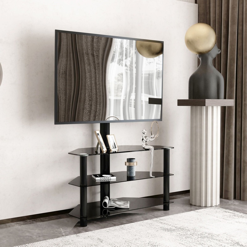 Multi-Function TV Stand Height Adjustable Bracket Swivel 3 Tier – Black