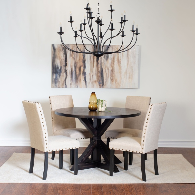 Mytzi – 5 Piece Dining Set, Cross-Buck Dining Table With 4 Stylish Chairs – Black / Beige
