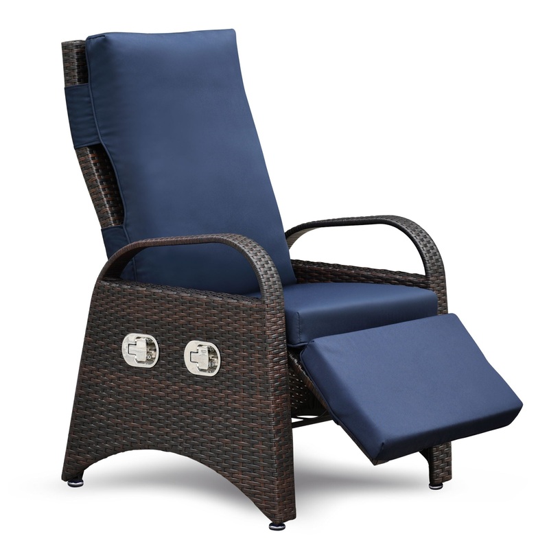 Outdoor Recliner Chair, Separate Adjustment Mechanism Pe Wicker Adjustable Reclining Lounge Chair And Removable Soft Cushion, Modern Armchair And Ergonomic For Home, Sunbathing Or Relaxation – Navy Blue