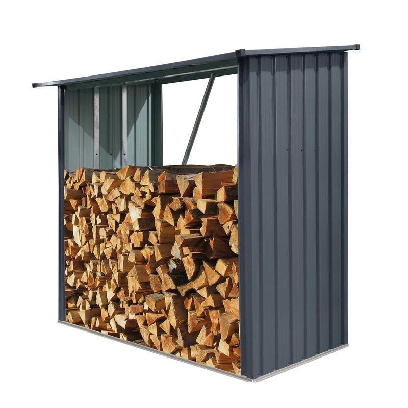 Outdoor Steel Firewood Rack, Open Wood Shed With Sloped Roof For Firewood, Pellet, Or Lumber Storage – Black